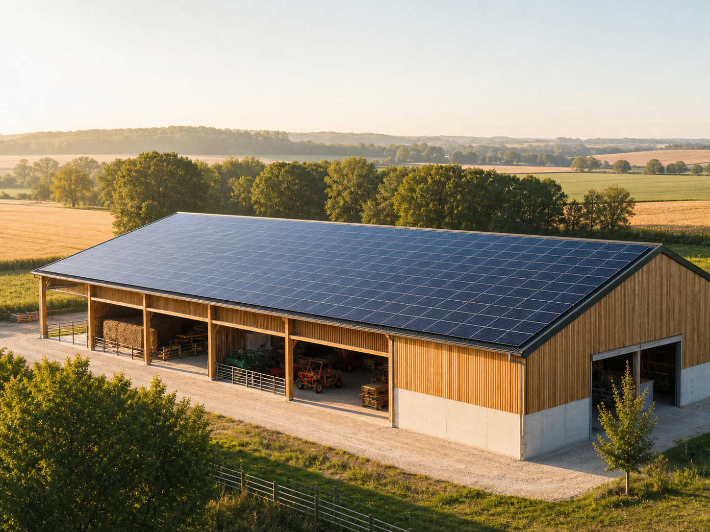 Hangar agricole équipé d'une grande toiture photovoltaïque